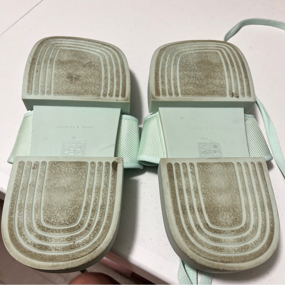 Charles & Keith Mint Green Platform Thong Sandals with Ankle Ties - Picture 10 of 11